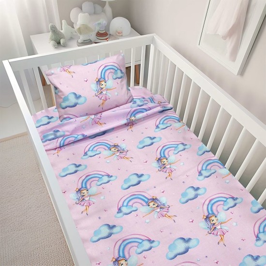 Σεντόνια Βρεφικά Κούνιας Σετ Rainbow Enhanced Pink Cotton Lino (120x180) 3Τεμ