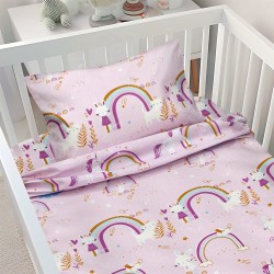 Σεντόνια Βρεφικά Κούνιας Σετ Rainbow Gallop Pink Cotton Lino (120x180) 3Τεμ