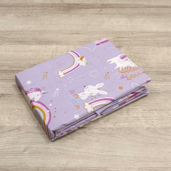 Σεντόνια Βρεφικά Κούνιας Σετ Rainbow Gallop Lilac Cotton Lino (120x180) 3Τεμ