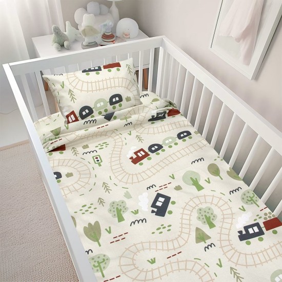 Σεντόνια Βρεφικά Κούνιας Σετ Forest Express Green Cotton Lino (120x180) 3Τεμ
