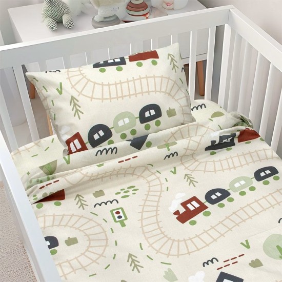 Σεντόνια Βρεφικά Κούνιας Σετ Forest Express Green Cotton Lino (120x180) 3Τεμ
