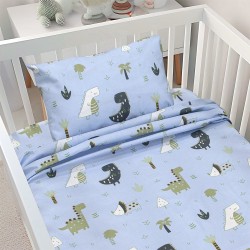 Σεντόνια Βρεφικά Κούνιας Σετ Dino Forest Petrol Cotton Lino (120x180) 3Τεμ