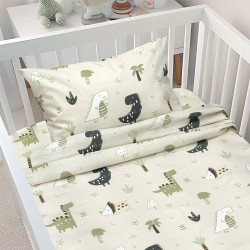 Σεντόνια Βρεφικά Κούνιας Σετ Dino Forest Green Cotton Lino (120x180) 3Τεμ