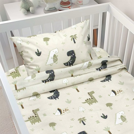 Σεντόνια Βρεφικά Κούνιας Σετ Dino Forest Green Cotton Lino (120x180) 3Τεμ