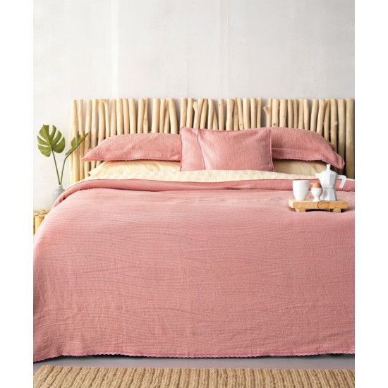 Κουβέρτα Καλοκαιρινή Υπέρδιπλη Σετ Daily Blankets 1099 Dark Pink Με Δαντέλα Cotton Palamaiki (230x245) 3Τεμ