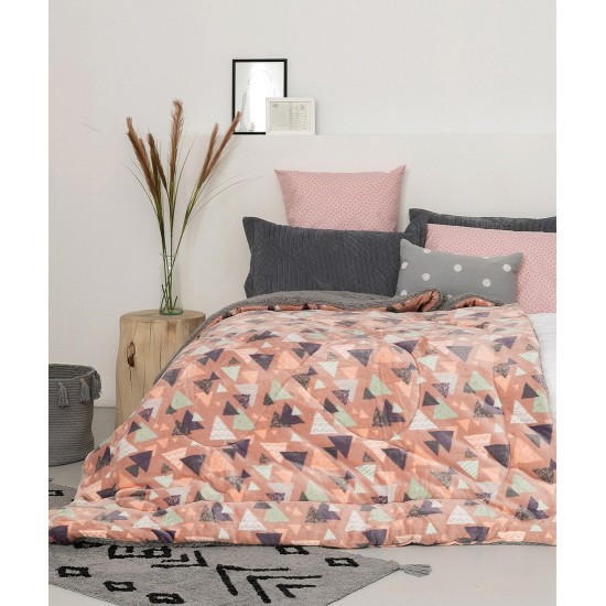 Κουβερτοπάπλωμα Με Sherpa Υπέρδιπλο Comforter Flannel Blake Pink Palamaiki (220x240) 1Τεμ