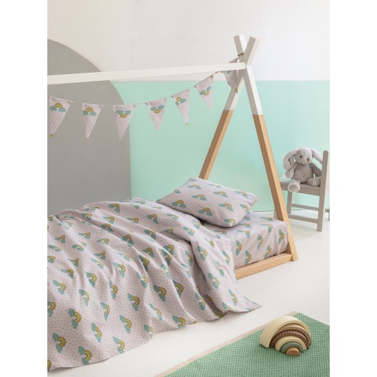 Σεντόνια Φανελένια Μονά Σετ Floufi Collection FF103 Cotton Palamaiki (110x200+32 )Με Λάστιχο 3Τεμ