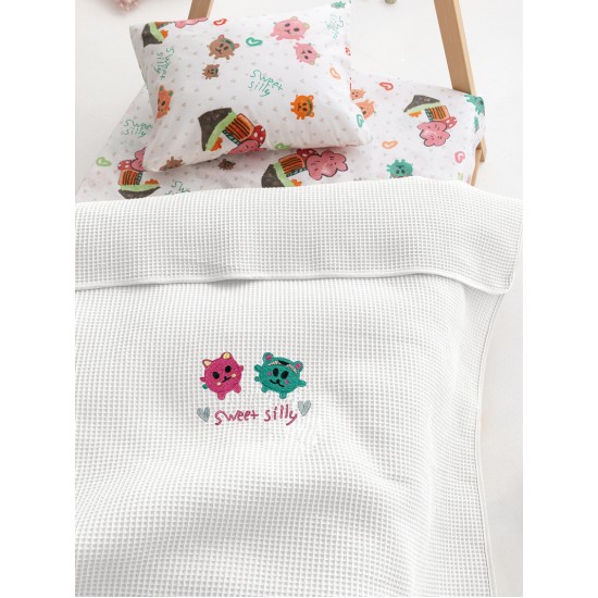 Κουβέρτα Πικέ Αγκαλιάς Baby Blanket Candy-2 White Cotton Palamaiki (80x110) 1Τεμ