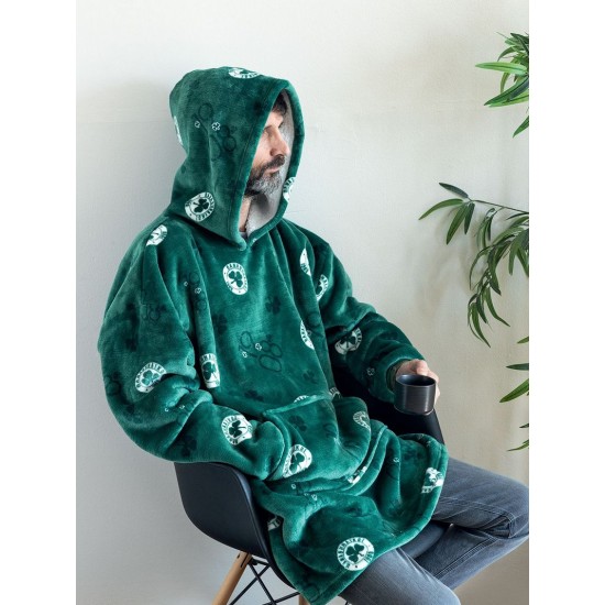Κουβέρτα Fleece Με Κουκούλα & Μανίκια Μονή Official Team Licenced Panathinaikos Huhu Flannel Sherpa Palamaiki (90x100) 1Τεμ