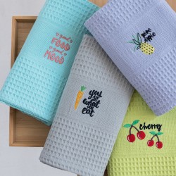 Πετσέτες Κουζίνας Σετ Kitchen Towels NORA103 Embroidery 1 Cotton Palamaiki (50x70) 4Τεμ