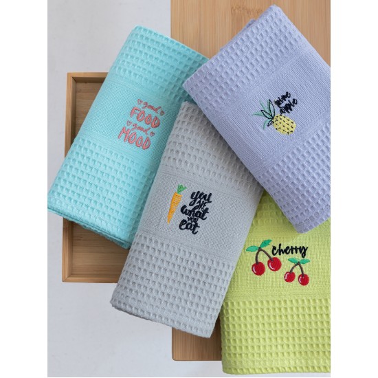 Πετσέτες Κουζίνας Σετ Kitchen Towels NORA103 Embroidery 1 Cotton Palamaiki (50x70) 4Τεμ