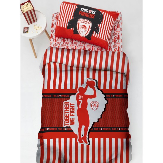 Παπλωματοθήκη Μονή Σετ Olympiakos BC8 Official Team Licenced Cotton Palamaiki (170x250) 2Τεμ