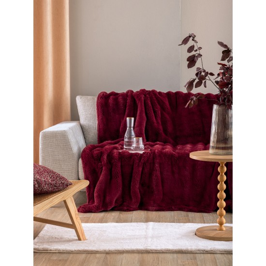 Κουβέρτα Γούνινη Οικολογική Υπέρδιπλη Heather Bordeaux Rabbit Fur Palamaiki (220x240) 1Τεμ