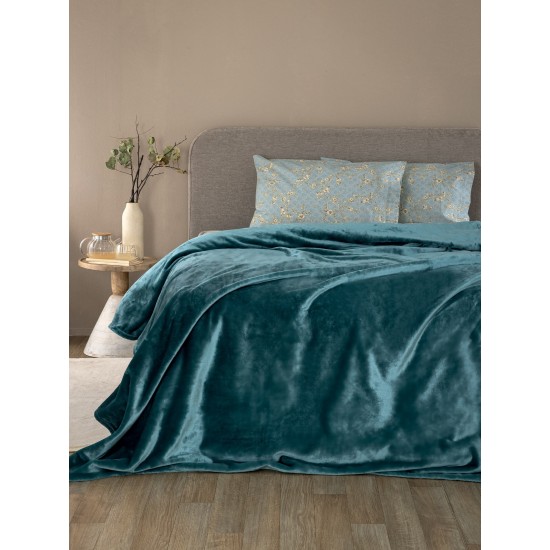 Κουβέρτα Fleece Υπέρδιπλη Flannel Petrol Palamaiki (220x240) 1Τεμ