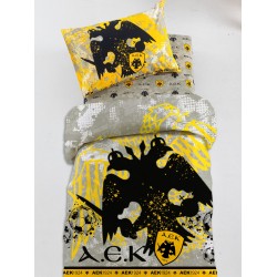 Σεντόνια Μονά Σετ Official Team Licenced AEK9 Cotton Palamaiki (110x200+30 )Με Λάστιχο 3Tεμ