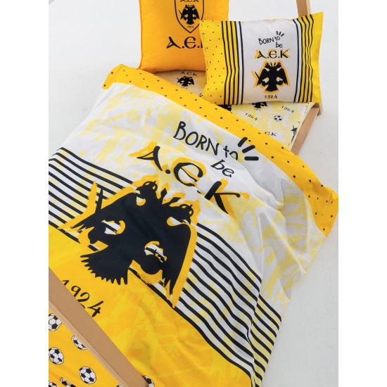 Σεντόνια Κούνιας Σετ Official Team Licenced Baby AEK9 Cotton Palamaiki (70x170+15 )Με Λάστιχο 3Tεμ