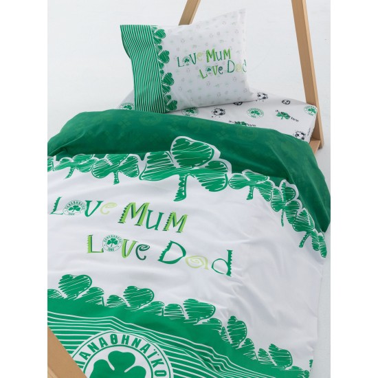 Σεντόνια Κούνιας Σετ Official Team Licenced Panathinaikos Baby FC12 Cotton Palamaiki (70x170+15 )Με Λάστιχο 3Tεμ
