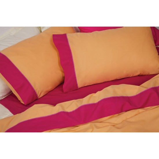 Κουβερλί Ημίδιπλο Σετ Bedcover Color Blocking Apricot-Fuchsia Cotton Palamaiki (170x250) 2Τεμ