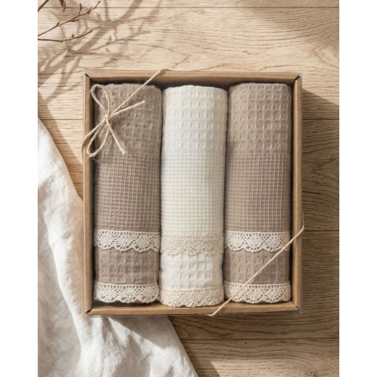 Πετσέτες Κουζίνας Σετ Pike Beige Cotton Rythmos (40x60) 3Τεμ