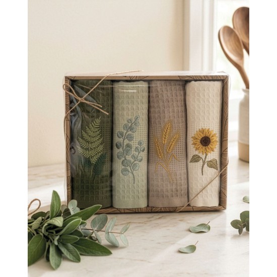 Πετσέτες Κουζίνας Σετ Leaves Cotton Rythmos (40x60) 3Τεμ