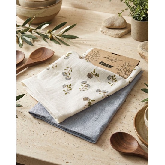Πετσέτες Κουζίνας Σετ Romantic Blue Cotton Rythmos (40x60) 2Τεμ
