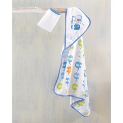 Κάπα Βρεφική & Γαντάκι Σετ Bath Elephant Blue Cotton Rythmos (75x75) 2Τεμ