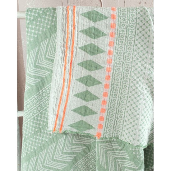 Πετσέτα Παρεό Beach Towels Tilda Green-Orange Cotton Rythmos (100x200) 1Τεμ