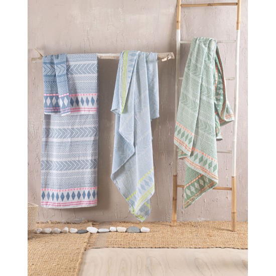 Πετσέτα Παρεό Beach Towels Tilda L.Blue-Yellow Cotton Rythmos (100x200) 1Τεμ