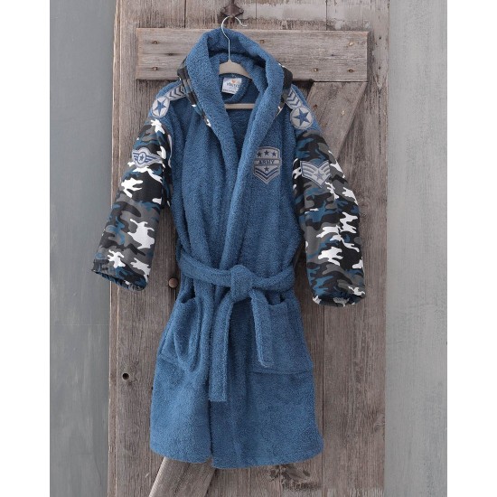 Μπουρνούζι Παιδικό Με Κουκούλα Bath Army Blue Cotton Rythmos 1Τεμ