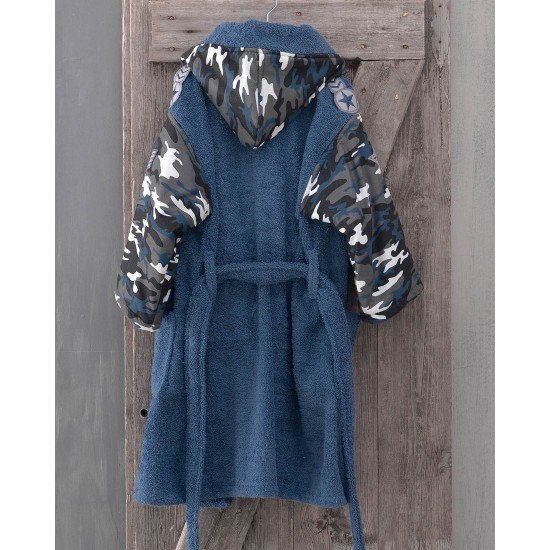 Μπουρνούζι Παιδικό Με Κουκούλα Bath Army Blue Cotton Rythmos 1Τεμ