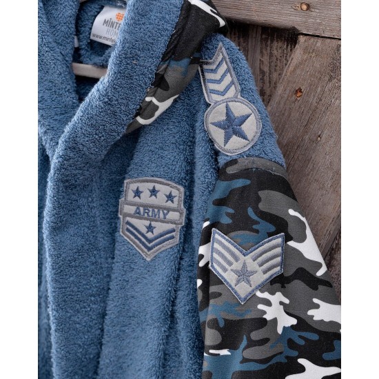 Μπουρνούζι Παιδικό Με Κουκούλα Bath Army Blue Cotton Rythmos 1Τεμ