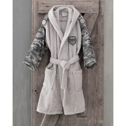 Μπουρνούζι Παιδικό Με Κουκούλα Bath Army Grey Cotton Rythmos 1Τεμ