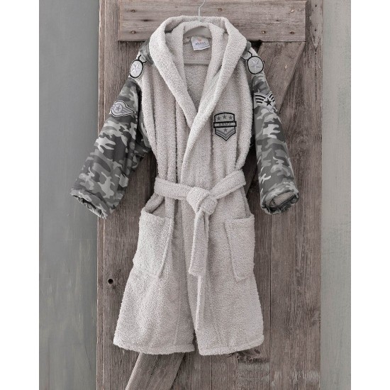 Μπουρνούζι Παιδικό Με Κουκούλα Bath Army Grey Cotton Rythmos 1Τεμ