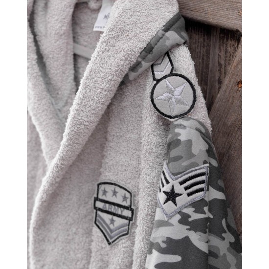 Μπουρνούζι Παιδικό Με Κουκούλα Bath Army Grey Cotton Rythmos 1Τεμ