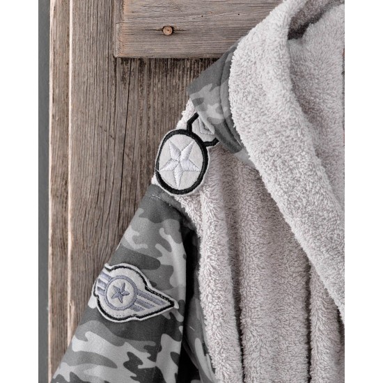 Μπουρνούζι Παιδικό Με Κουκούλα Bath Army Grey Cotton Rythmos 1Τεμ