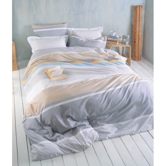Σεντόνια Φανελένια Υπέρδιπλα Σετ Flannel Jesse Grey Cotton Rythmos (165x205+25 ) Με Λάστιχο 4Τεμ