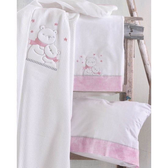 Σεντόνια Βρεφικά Κούνιας Σετ Newborn Snowball Pink Cotton Rythmos (100x160) 3Τεμ Σεντόνια Βρεφικά Κούνιας Σετ Newborn Snowball Pink Cotton Rythmos (100x160) 3Τεμ
