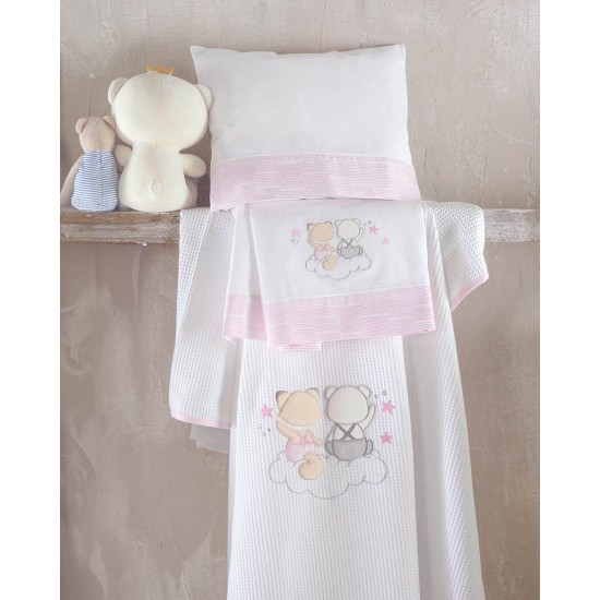 Σεντόνια Βρεφικά Κούνιας Σετ Bye Bye Pink Cotton Rythmos (100x160) 3Τεμ