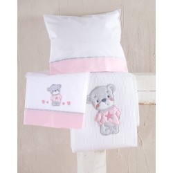 Σεντόνια Βρεφικά Με Κέντημα Κούνιας Σετ Newborn Booby Pink Cotton Rythmos (100x160) 3Τεμ