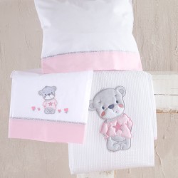 Κουβέρτα Πικέ Βρεφική Με Κέντημα Κούνιας Newborn Booby Pink Cotton Rythmos (120x150) 1Τεμ