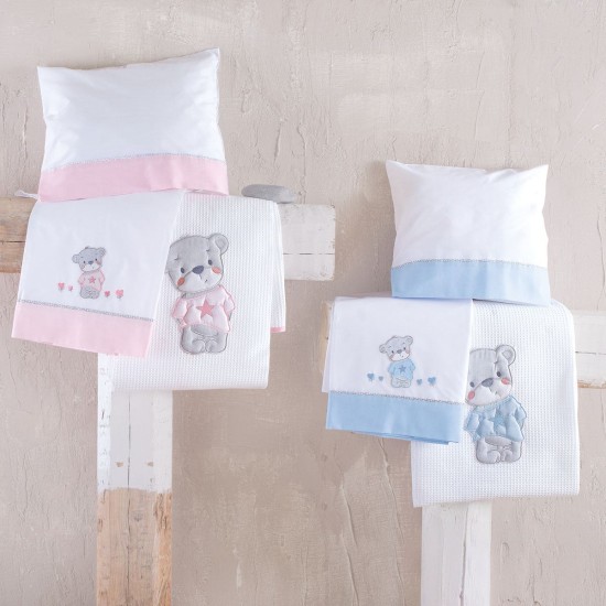 Κουβέρτα Πικέ Βρεφική Με Κέντημα Κούνιας Newborn Booby Pink Cotton Rythmos (120x150) 1Τεμ