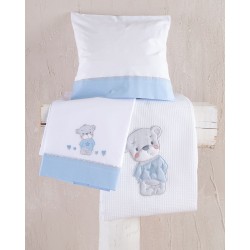 Σεντόνια Βρεφικά Με Κέντημα Κούνιας Σετ Newborn Booby Blue Cotton Rythmos (100x160) 3Τεμ