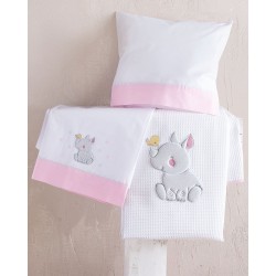 Σεντόνια Βρεφικά Με Κέντημα Κούνιας Σετ Newborn Rino Pink Cotton Rythmos (100x160) 3Τεμ