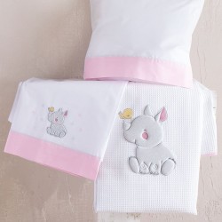 Κουβέρτα Πικέ Βρεφική Με Κέντημα Κούνιας Newborn Rino Pink Cotton Rythmos (120x150) 1Τεμ