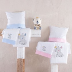 Κουβέρτα Πικέ Βρεφική Με Κέντημα Κούνιας Newborn Rino Blue Cotton Rythmos (120x150) 1Τεμ