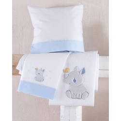 Σεντόνια Βρεφικά Με Κέντημα Κούνιας Σετ Newborn Rino Blue Cotton Rythmos (100x160) 3Τεμ