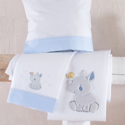 Κουβέρτα Πικέ Βρεφική Με Κέντημα Κούνιας Newborn Rino Blue Cotton Rythmos (120x150) 1Τεμ