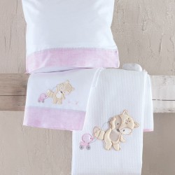 Κουβέρτα Πικέ Βρεφική Με Κέντημα Κούνιας Newborn Fox Pink Cotton Rythmos (120x150) 1Τεμ