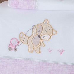 Κουβέρτα Πικέ Βρεφική Με Κέντημα Κούνιας Newborn Fox Pink Cotton Rythmos (120x150) 1Τεμ