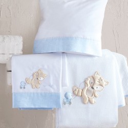 Κουβέρτα Πικέ Βρεφική Με Κέντημα Κούνιας Newborn Fox Blue Cotton Rythmos (120x150) 1Τεμ